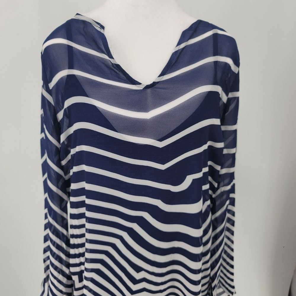 Soft Surroundings Deco Nautical Maxi Dress Blue White Stripe Size Medium NEW - Picture 3 of 10